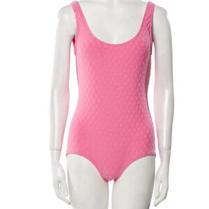 Chanel 2024 Spring Runway One Piece Pink Logo Bodysuit Swimsuit Size 40 NWT